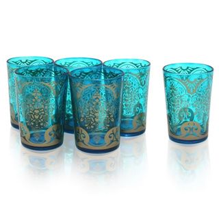 Set of 6 Sea Foam Green Moroccan Tea Glasses (India) DD Tea & Coffee Sets