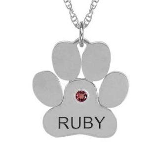 Small Engraved Birthstone Paw Pendant in 10K White or Yellow Gold (1
