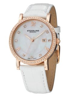 Womens Ascot Lorraine White Leather Watch by Stuhrling Original