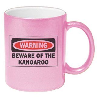 WARNING BEWARE OF THE KILLER KANGAROO Coffee Mug Metallic Pink 11 oz Kitchen & Dining