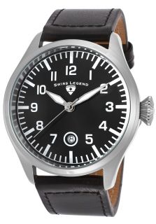Swiss Legend 30331 01  Watches,Pioneer Black Genuine Leather Strap & Dial Silver Tone Case, Casual Swiss Legend Quartz Watches