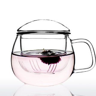 BRAND NEW Hand Blown Clear Glass Infuser Tea Mug Cup with Lid 300ml   Zeo Unihom   Teacups