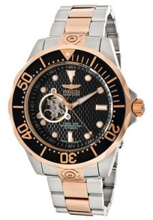 Invicta 13708  Watches,Mens Automatic Pro Diver Black Textured Dial Stainless Steel & 18K Rose Gold Plated SS, Casual Invicta Automatic Watches
