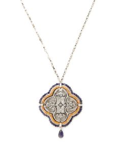 Iolite & Champagne Crystal Clover Pendant Necklace by Azaara Vintage