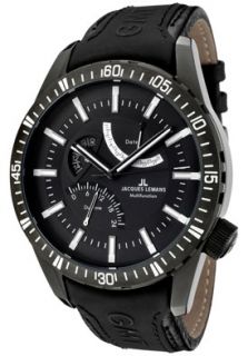 JACQUES LEMANS 1584F  Watches,Mens Liverpool GMT 1 1584F Black Leather, Casual JACQUES LEMANS Quartz Watches