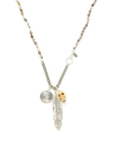 Silver Disc, Feather, & Bone Skull Pendant Necklace by Chan Luu