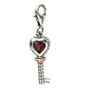 Amore La Vita™ Garnet Heart Key Charm in Sterling Silver and 14K