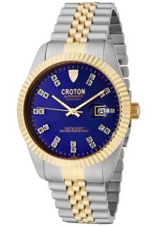 Croton CN307352TTBL  Watches,Mens Croton Automatic Diamond Blue Guilloche Dial Gold Tone Stainless Steel, Luxury Croton Automatic Watches