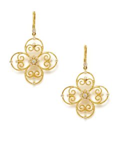 Gold & Diamond Clover Drop Earrings by Leslie Greene