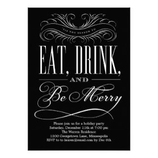 Eat, Drink, Be Merry Holiday Invitation   Black Cards