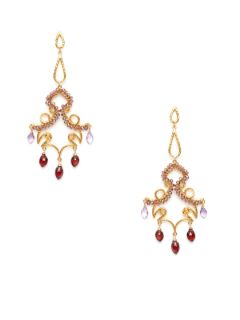 Red Garnet, Amethyst, & Fuschia Crystal Curvy Chandelier Earrings by Azaara
