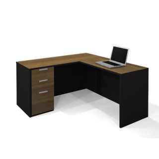 Bestar Pro Concept L Shaped Workstation In Milk Chocolate Bamboo