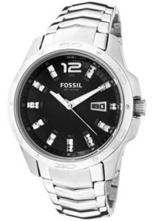 Fossil AM4089  Watches,Mens Glitz White Crystal Black Dial Stainless Steel, Casual Fossil Quartz Watches
