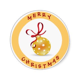 Elegant Merry Christmas Gold & Red Bauble Round Sticker