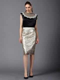 GOLD LEATHER LASER CUT PENCIL SKIRT by Rachel Roy