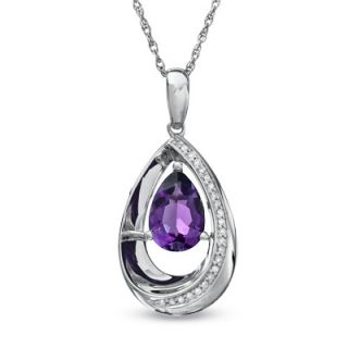 Pear Shaped Amethyst and Diamond Accent Pendant in Sterling Silver