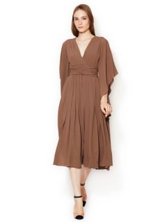 Crepe Pleated Wrap Flutter Sleeve Dress by Bally