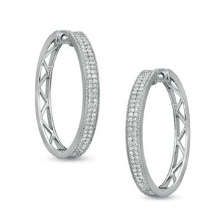 CT. T.W. Diamond Double Row Hoop Earrings in Sterling Silver