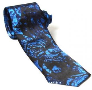 Trendy Skinny Tie   Black with Blue Cartoon Lion Animal Clothing