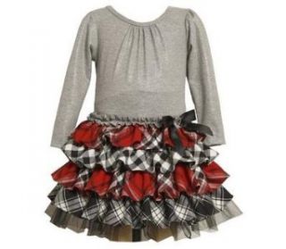 Bonnie Jean Baby Girls Glittering Knit Top Plaid Skirt Dress, Grey, 12   24 Months Infant And Toddler Playwear Dresses Clothing