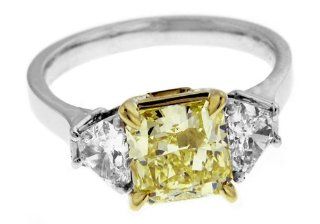 Diamond Radiant Natural Fancy Yellow with GIA Certificate Engagement Ring Plat/18KYG Jewelry