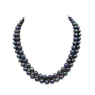 2 row Black A Grade Freshwater Cultured Pearl Necklace(9.0 10.0mm), 17", 18.5" Jewelry