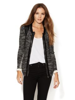 Knit Marled Faux Leather Trim Zip Cardigan by Firth