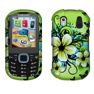 Faceplate Hard Plastic Protector Snap On Cover Case Samsung Intensity II SCH U460, Hawaiian Green Flower 2D Silver Texture Cell Phones & Accessories