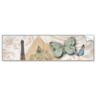 Vintage Paris Effiel Tower Butterfly Fashion Bumper Sticker
