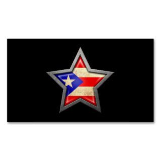 Puerto Rican Flag Star on Black Business Card Template