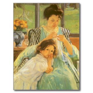 Young Mother Sewing by Mary Cassatt, Vintage Art Postcards