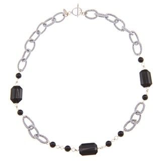 Zoe B Sterling Silver Onyx and Silk Link Necklace Zoe B Gemstone Necklaces
