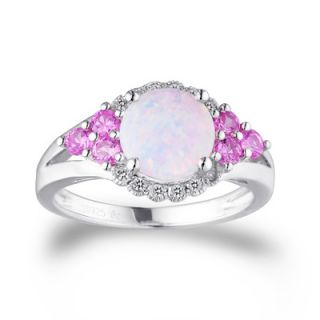 0mm Lab Created Opal, Pink and White Sapphire Ring in Sterling