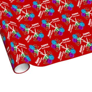 Tropical Christmas Starfish on Red Gift Wrap