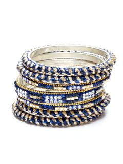 Set Of 7 Navy Blue Crystal & Gold Bangle Bracelets by Chamak by Priya Kakkar