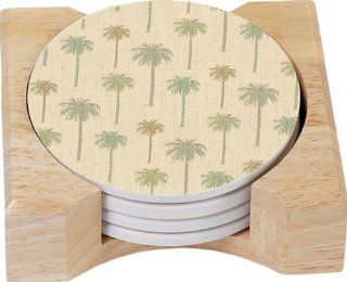 CounterArt Palm Patterns Design Absorbent Coasters in Wooden Holder, Set of 4 Kitchen & Dining