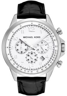 Michael Kors MK8114  Watches,Mens Chronograph White Dial Black Embossed Leather, Chronograph Michael Kors Quartz Watches