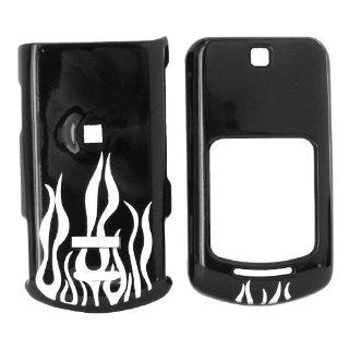 For Motorola VE465 Hard Plastic Case Silver Flame Black Cell Phones & Accessories
