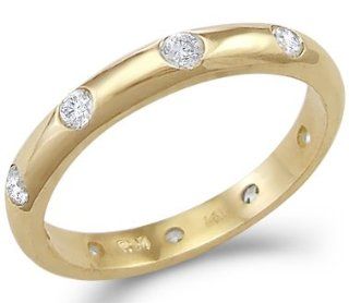 14k Yellow Gold CZ Eternity Wedding Anniversary Band Size 5, 6, 7, or 8 Jewelry