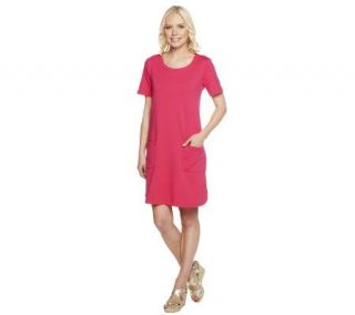 Susan Graver Solid French Terry Dress with Front Patch Pockets —