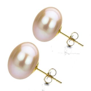 Pink Cultured Freshwater Pearl Earrings with Yellow Gold Posts DaVonna Pearl Earrings