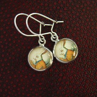 wonderland white rabbit charm earrings by hoolala