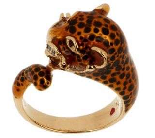 Hidalgo Diamonique & Lab CreatedRuby 14K Gold Clad Cheetah Ring —