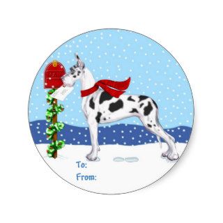 Great Dane Christmas Mail Harlequin Gift Tags Round Stickers