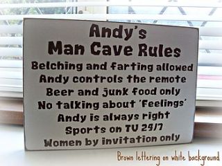 personalised man cave rules sign by bobby loves rosie