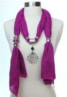Jewelery Scarf Purple with Peacock Pendant 
