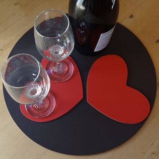set of two leather heart coasters by artbox
