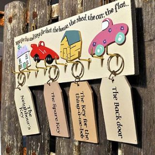 wooden key rack and four key rings by angelic hen