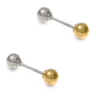 Childs Reversible 4.0mm 14K White and Yellow Gold Ball Stud Earrings