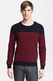 The Kooples Breton Stripe Crewneck Sweater with Shoulder Placket